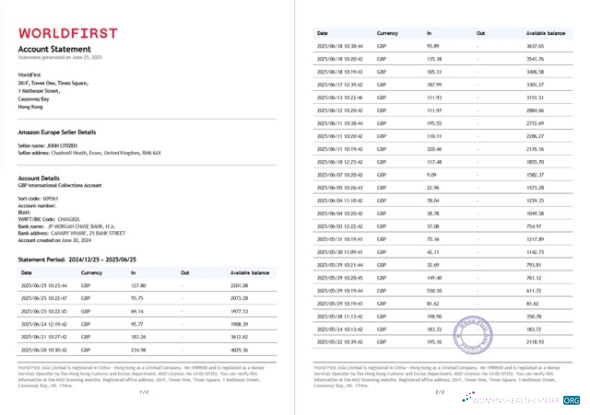 Download China Worldfirst account bank statement word 2 pages
